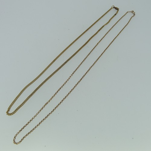 150 - A narrow 9ct yellow gold curb link Chain, 40cm long, together with a circular link 9ct gold chain, 4... 