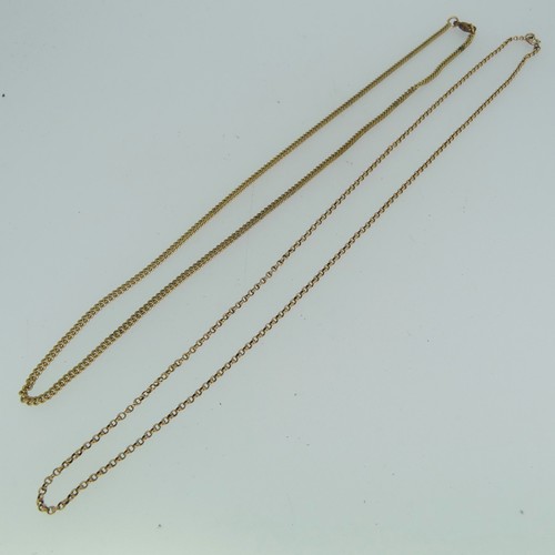 150 - A narrow 9ct yellow gold curb link Chain, 40cm long, together with a circular link 9ct gold chain, 4... 