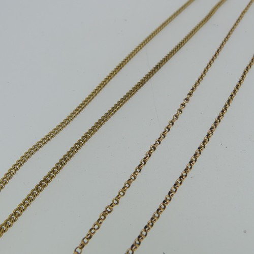 150 - A narrow 9ct yellow gold curb link Chain, 40cm long, together with a circular link 9ct gold chain, 4... 