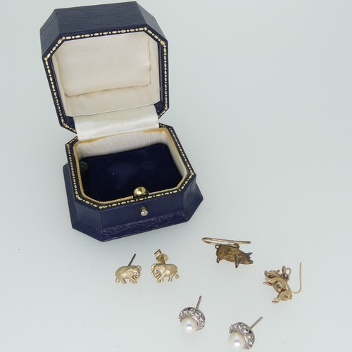 225 - A pair of cultured pearl and diamond point Earrings, mounted in white metal tested as 18ct gold, 9.5... 