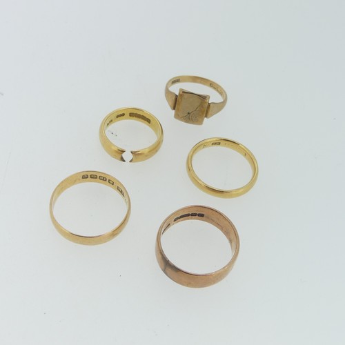 232 - A 22ct gold Band, Size O, 4.5g, together with an 18ct gold band, Size S, and an 18ct gold ring with ... 