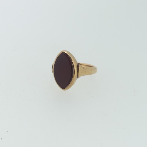 111 - A 9ct gold and carnelian seal Ring, the navette shaped front with vacant matrix, 17mm long, Size S½,... 