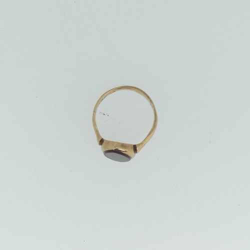 111 - A 9ct gold and carnelian seal Ring, the navette shaped front with vacant matrix, 17mm long, Size S½,... 