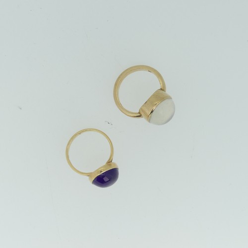 112 - A cabochon amethyst Ring, 15mm long, collet set in 14ct yellow gold, Size N, 4.8g, together with a 9... 