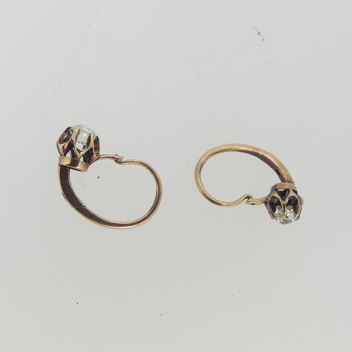 201 - A pair of rose cut diamond Earrings, approx 0.35ct total diamond weight, claw set in unmarked rose g... 