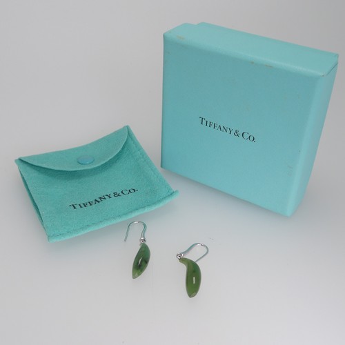 158 - Tiffany & Co;, A pair of Frank Gehry 'fish' design jade Earrings, marked on the hook fittings, 2... 