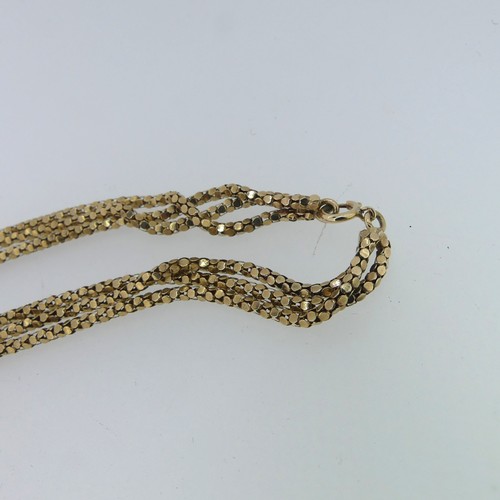 159 - A 9ct gold triple row Necklace, with bolt ring clasp, 54cm long, 15.6g.