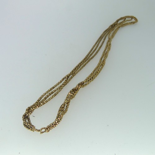 159 - A 9ct gold triple row Necklace, with bolt ring clasp, 54cm long, 15.6g.