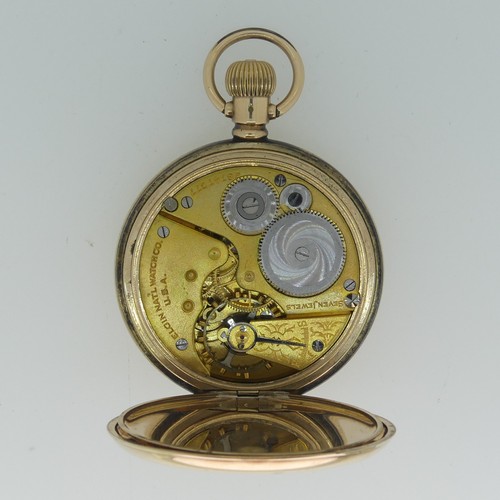 286 - A gold plated hunter Pocket Watch, the white enamel dial signed 'Elgin' with Roman Numerals and subs... 