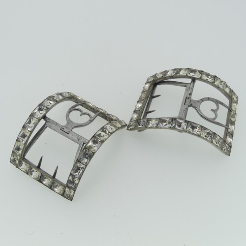 242 - A cased pair of Georgian 'black dot' paste Buckles, of typical domed rectangular form with white met... 