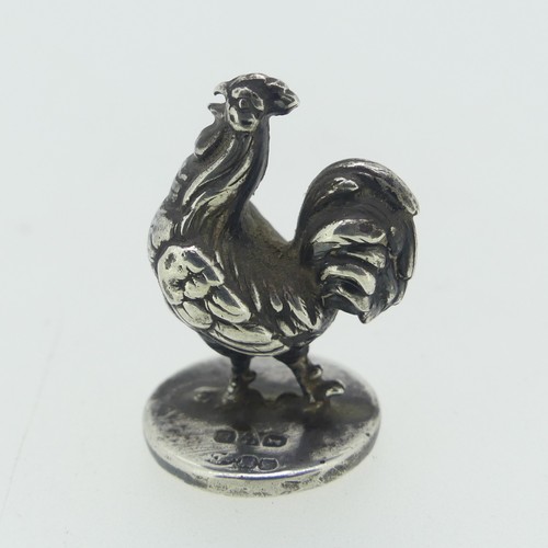 Sampson Mordan; An Edwardian silver Novelty Seal, hallmarked Chester 1908, in the form of a cockerel, the circular base with no personalisation, 2.4cm high, 6.4g.