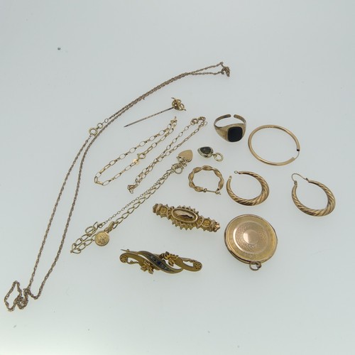 247 - A quantity of damaged 9ct Gold, including trace chains, bar brooches, earrings, 16.8g, together with... 