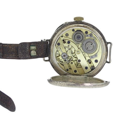 288 - A Continental silver Fob Watch, with white enamel dial and gilt decoration, foliate engraved case ba... 