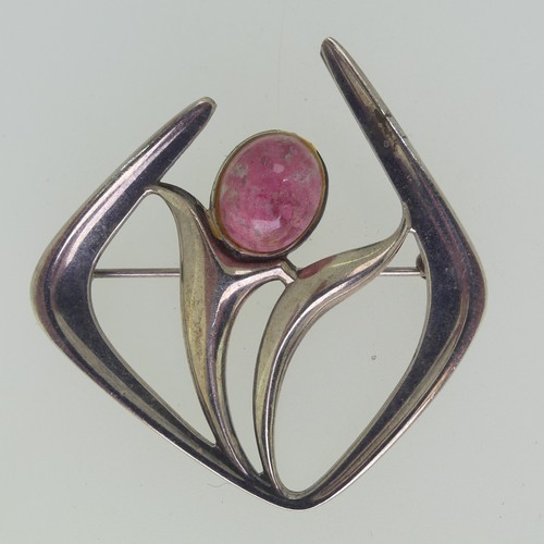 207 - David Andersen; A modernist silver 'Troll' series Brooch, designed by Harry Sorby, set with a caboch... 