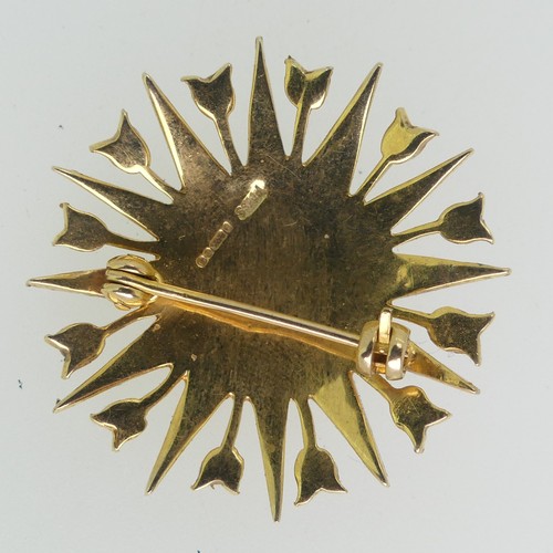 208 - A 9ct yellow gold seed pearl and turquiose Brooch, of starburst design in the Victorian style, hallm... 