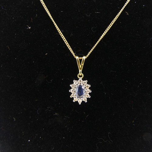 171 - A small sapphire and diamond cluster Pendant, the oval facetted pale sapphire approx 5.5mm long surr... 