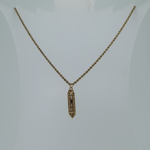 172 - A 9ct gold ropetwist Chain, 61cm long, 3.2g, with a small 14k gold pendant suspended, 1.2g.... 