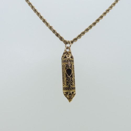 172 - A 9ct gold ropetwist Chain, 61cm long, 3.2g, with a small 14k gold pendant suspended, 1.2g.... 