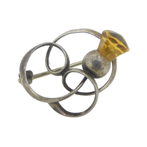 209 - Charles Horner; a George V silver scrolling Thistle Brooch, hallmarked Chester 1911, 26mm long.... 