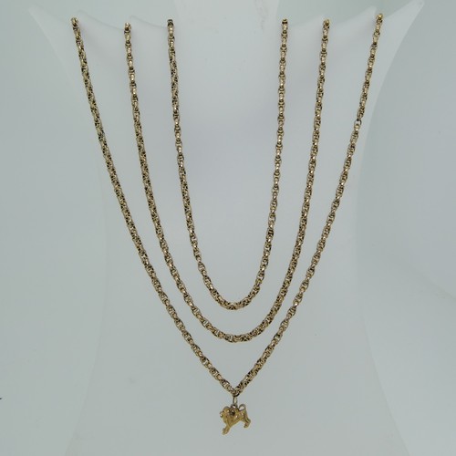 174 - A Victorian graduated triple row 10ct gold chain Necklace, with watch clip clasp marked 10c and one ... 