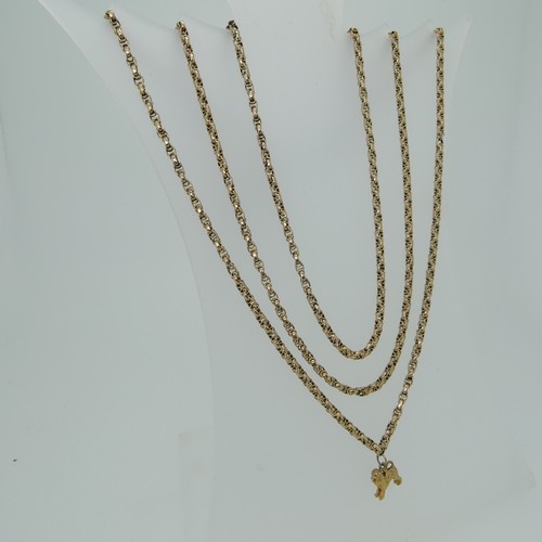 174 - A Victorian graduated triple row 10ct gold chain Necklace, with watch clip clasp marked 10c and one ... 