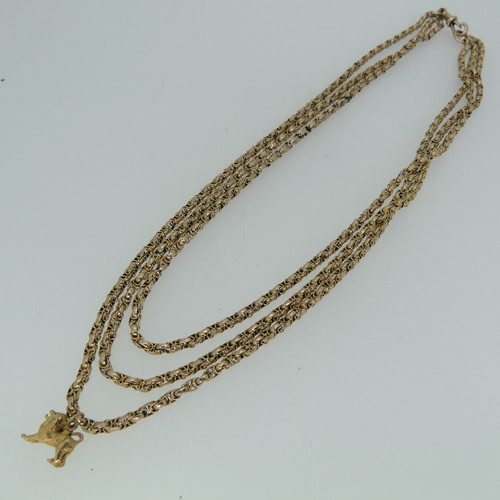 174 - A Victorian graduated triple row 10ct gold chain Necklace, with watch clip clasp marked 10c and one ... 