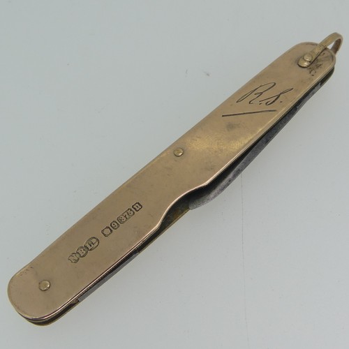 260 - An Edwardian 9ct gold mounted Penknife, by Needham Brothers Ltd., hallmarked Sheffield, 1905, with t... 