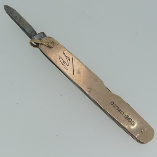 260 - An Edwardian 9ct gold mounted Penknife, by Needham Brothers Ltd., hallmarked Sheffield, 1905, with t... 