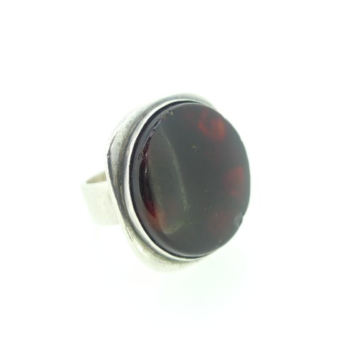 267 - A Danish silver and amber Ring, by Bent Knudsen, design no. 35, signed 'Bent K 925S Sterling Denmark... 