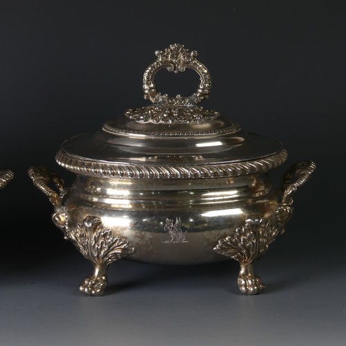 68 - A pair of early 19thC Old Sheffield Plate Sauce Tureens, of oval form with shell capped handle and p... 