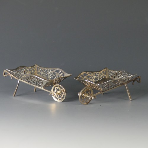 69 - A pair of novelty Edwardian silver miniature Wheelbarrows, by Cornelius Desormeaux Saunders & Ja... 