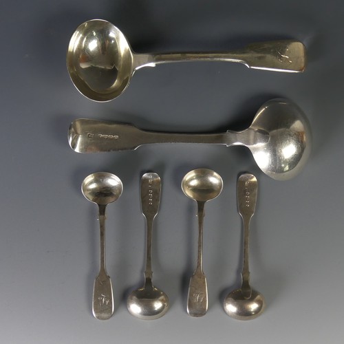 72 - A pair of George IV Sauce Ladles, by William Eaton, hallmarked London, 1828, fiddle pattern, the han... 