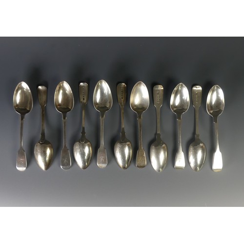 73 - A harlequin set of eleven 19thC silver fiddle pattern Dessert Spoons, three William Chawner II Londo... 