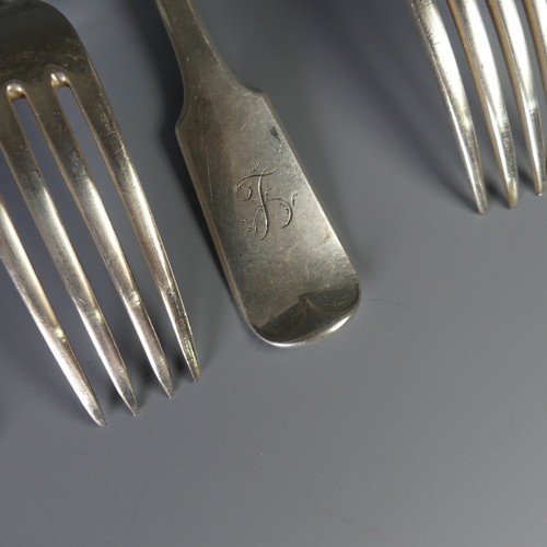 74 - A set of four George III silver fiddle pattern Forks, probably William Welch II, hallmarked Exeter 1... 