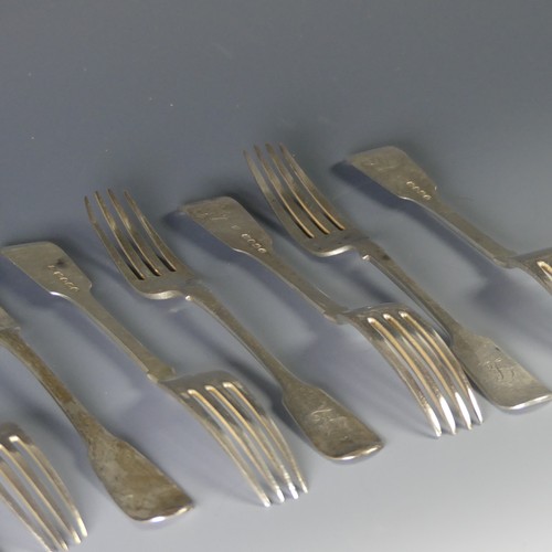 74 - A set of four George III silver fiddle pattern Forks, probably William Welch II, hallmarked Exeter 1... 