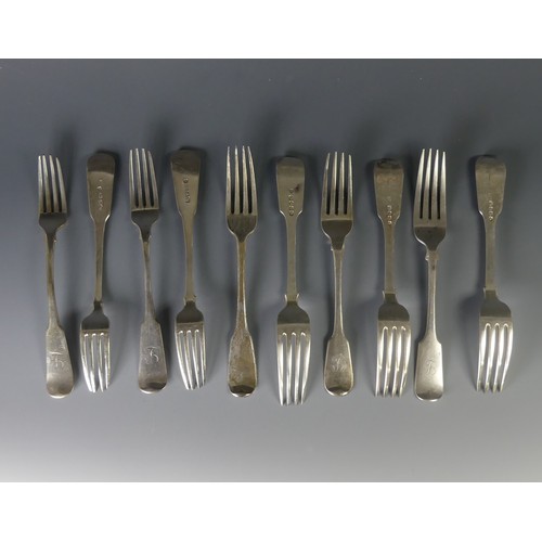 74 - A set of four George III silver fiddle pattern Forks, probably William Welch II, hallmarked Exeter 1... 