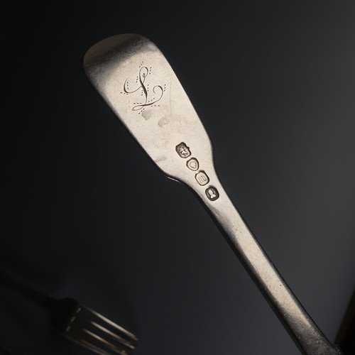 75 - A set of four Victorian silver fiddle pattern Dessert Forks, by Joseph & Albert Savory, hallmark... 