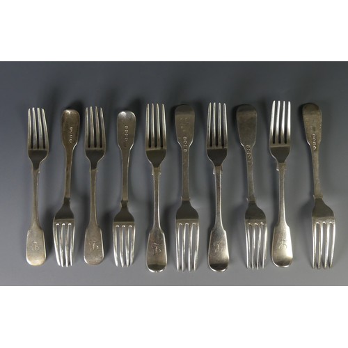 75 - A set of four Victorian silver fiddle pattern Dessert Forks, by Joseph & Albert Savory, hallmark... 