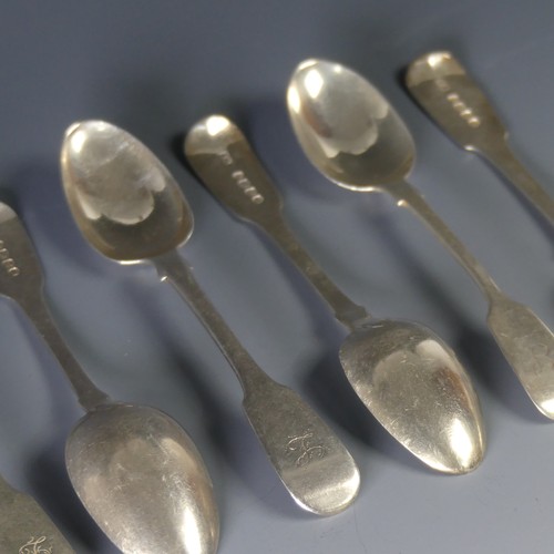 76 - A set of four George IV silver fiddle pattern Teaspoons, by T Cox Savory, hallmarked London, 1828, 1... 