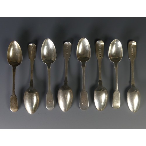 76 - A set of four George IV silver fiddle pattern Teaspoons, by T Cox Savory, hallmarked London, 1828, 1... 