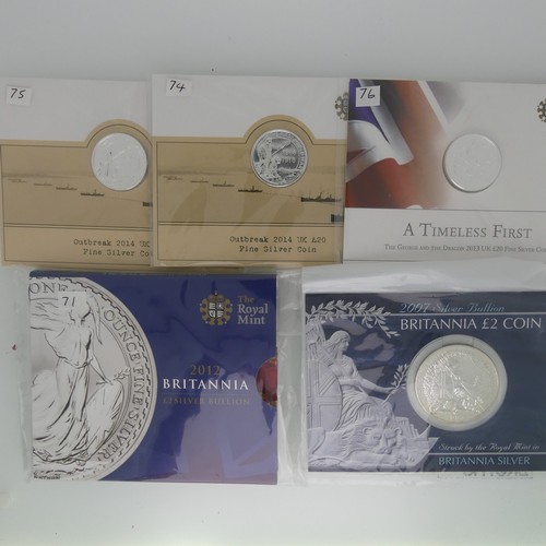 343 - A Royal Mint Britannia £50 fine silver Coin, dated 2015, in carded blister pack, together with... 