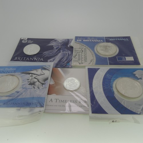 343 - A Royal Mint Britannia £50 fine silver Coin, dated 2015, in carded blister pack, together with... 