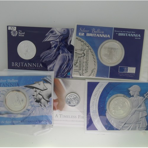 343 - A Royal Mint Britannia £50 fine silver Coin, dated 2015, in carded blister pack, together with... 