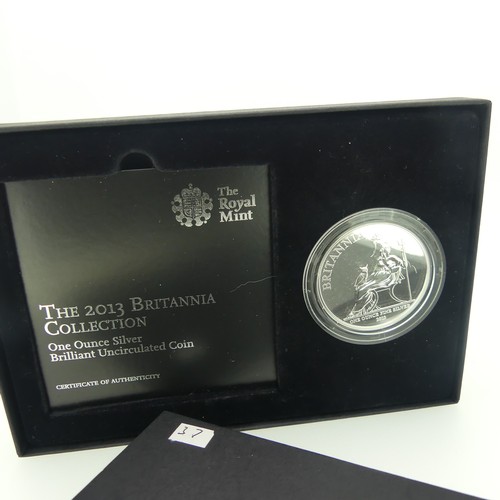 344 - The Royal Mint Britannia UK one ounce Silver Proof Coin, all boxed with certificates, dated 2008, 20... 