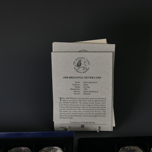 346 - A collection of twenty three Britannia '999 fine silver' one ounce Coins, each in perspex cases, som... 