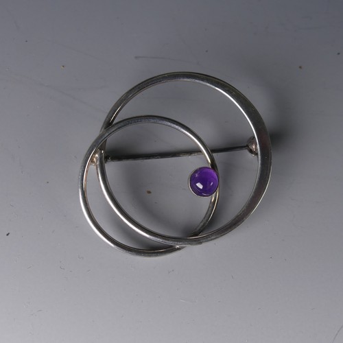 229 - Niel Erik From (N E From); A Danish silver Brooch, formed of two concentric circles with cabochon am... 