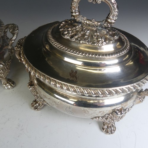 68 - A pair of early 19thC Old Sheffield Plate Sauce Tureens, of oval form with shell capped handle and p... 