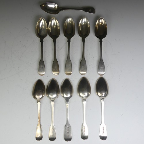 73 - A harlequin set of eleven 19thC silver fiddle pattern Dessert Spoons, three William Chawner II Londo... 