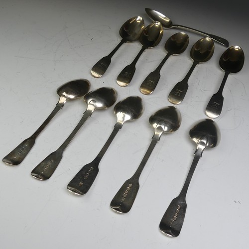 73 - A harlequin set of eleven 19thC silver fiddle pattern Dessert Spoons, three William Chawner II Londo... 