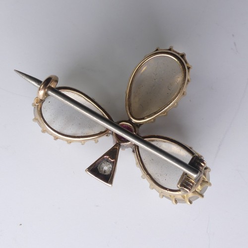 211 - A small moonstone, ruby and diamond Trefoil / Shamrock Brooch, mounted in unmarked 9ct gold, tested,... 